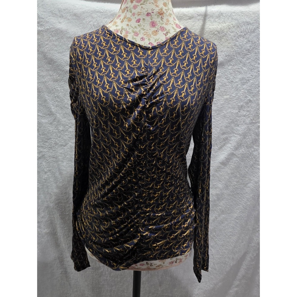 Veronica Beard Neeta Ruched Long Sleeve Top Horsebit Equestrian Classic V Neck M - Picture 8 of 13